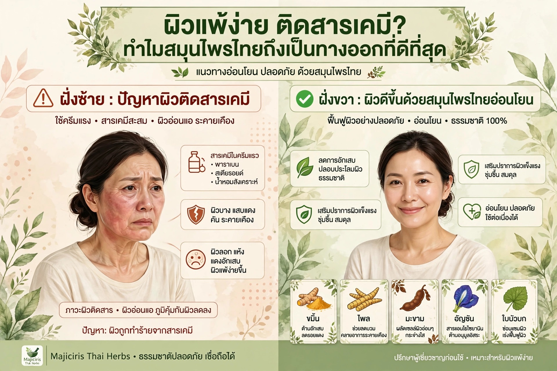 ผิวแพ้ง่าย ติดสารเคมี? ทำไม "สมุนไพรไทย" ถึงเป็นทางออกที่ดีที่สุด