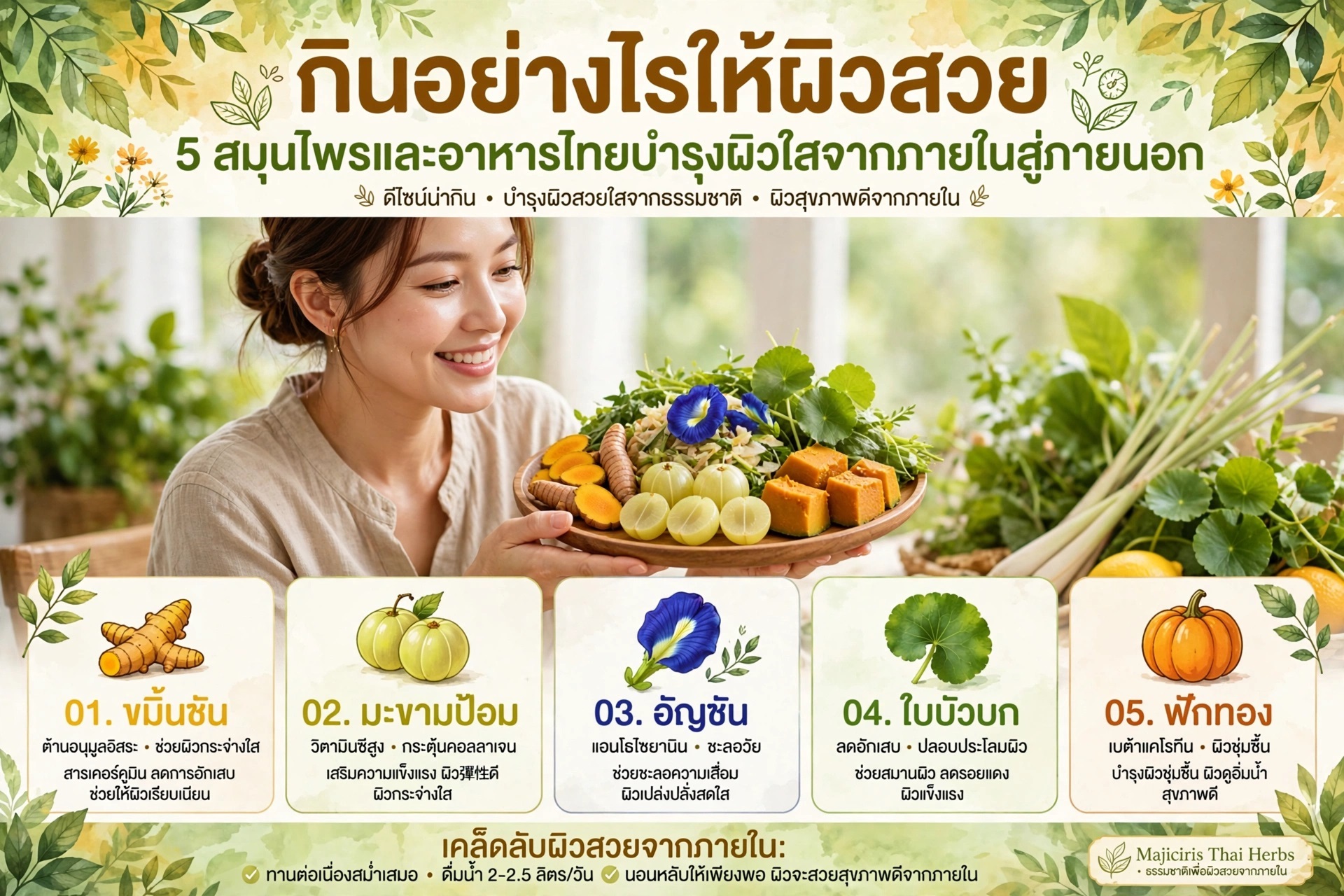 กินอย่างไรให้ผิวสวย? 5 สมุนไพรและอาหารไทย บำรุงผิวใสจากภายในสู่ภายนอก